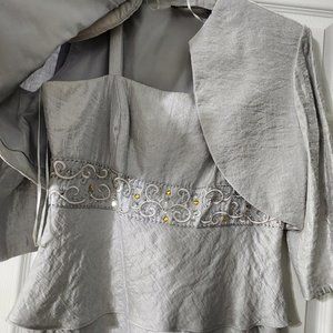 R & M Collection Silver Sleeveless Dress With Crop Jacket